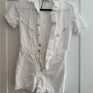 Zara White Short-Sleeve Jumpsuit